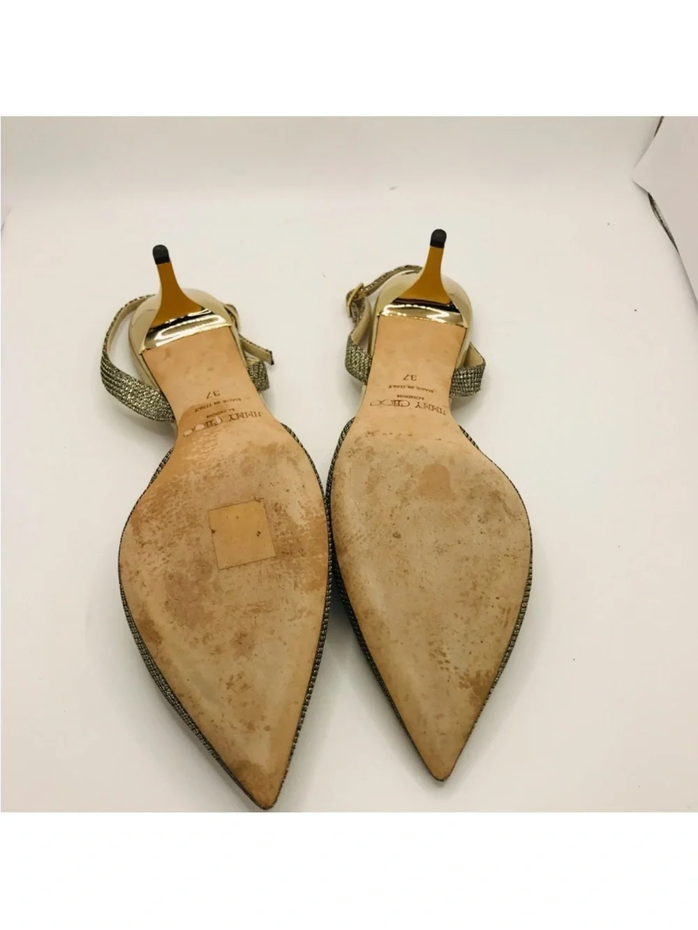 Jimmy Choo Gold Glitter Pointed Slingback Kitten Heels - Picture 6 of 9